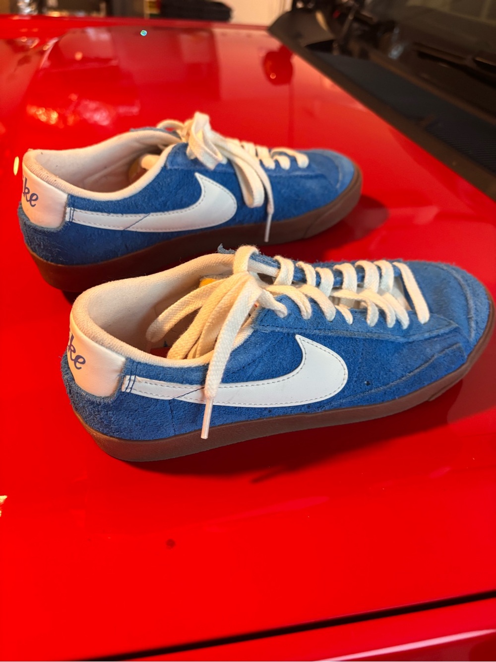 Nike Women’s Blue Suede Sneakers with White Swoosh